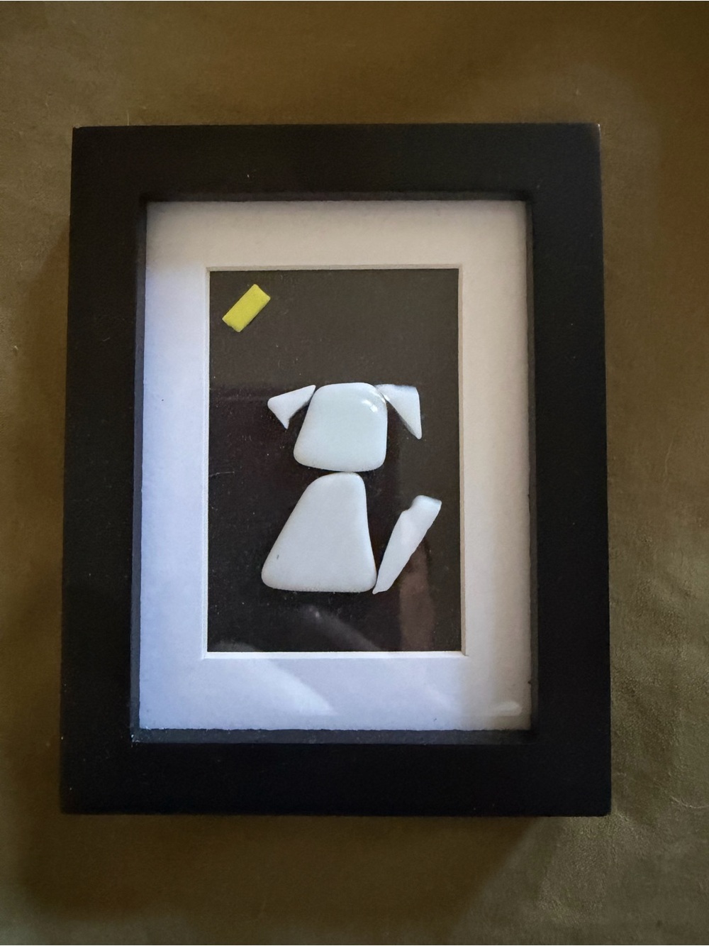3x5 Framed Beach Glass Dog Art - Black Frame